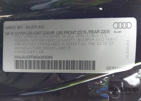 2019 Audi A3 40 Titanium Premium from USA, damaged, VIN WAUAUGFF8KA093096